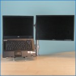 Post mount laptop stand with extra monitor