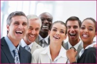 Group of successful business colleagues laughing together