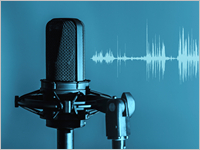Professional,Microphone,With,Waveform,On,Blue,Background,Banner,,Podcast,Or